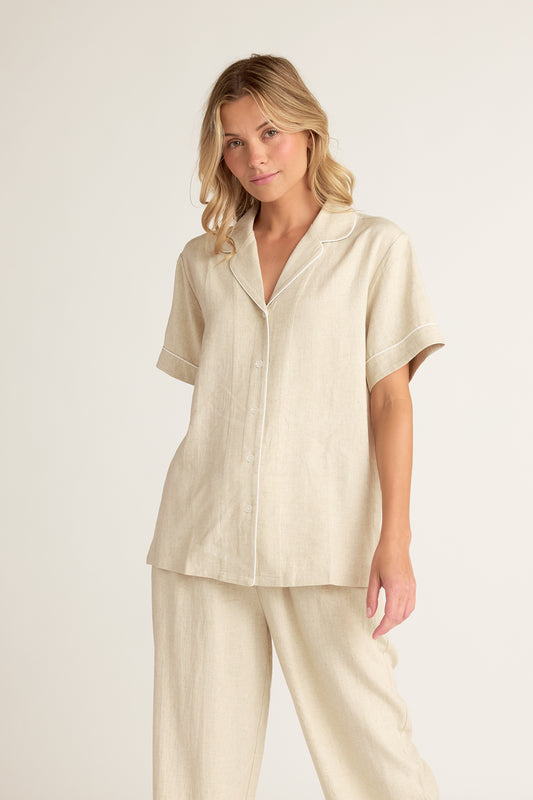 Linen Shirt Sleeve Button-up Shirt